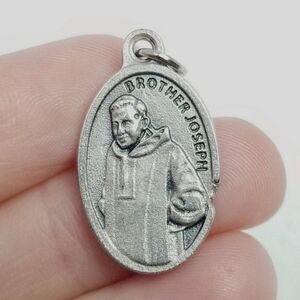 Vintage Brother Joseph Religious Medalion Pendant, Pray for Us, Silver Tone Oval